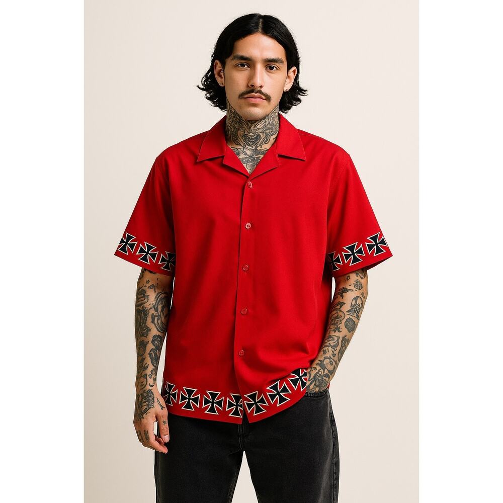 Vintage Y2K 90's Dragonfly Baggy Iron Cross Embroidered Shirt L Numetal Skater